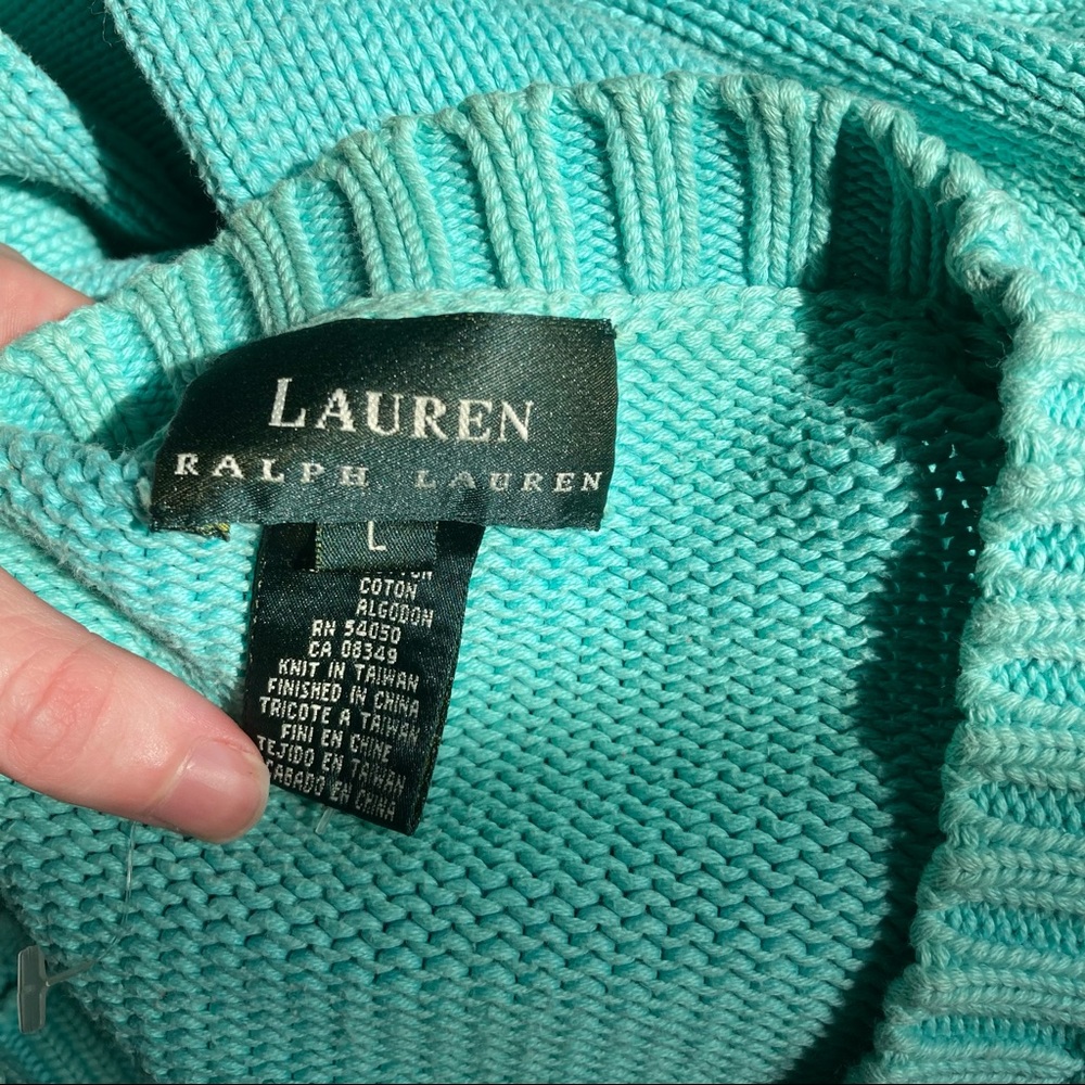 Lauren Ralph Lauren Vintage Chunky Knit Turquoise V Neck Sweater size Large - Picture 4 of 7